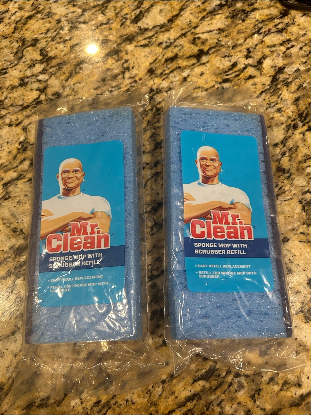 Mr. Clean Blue Sponge Mop With Scrubber Refills - 2 Pack